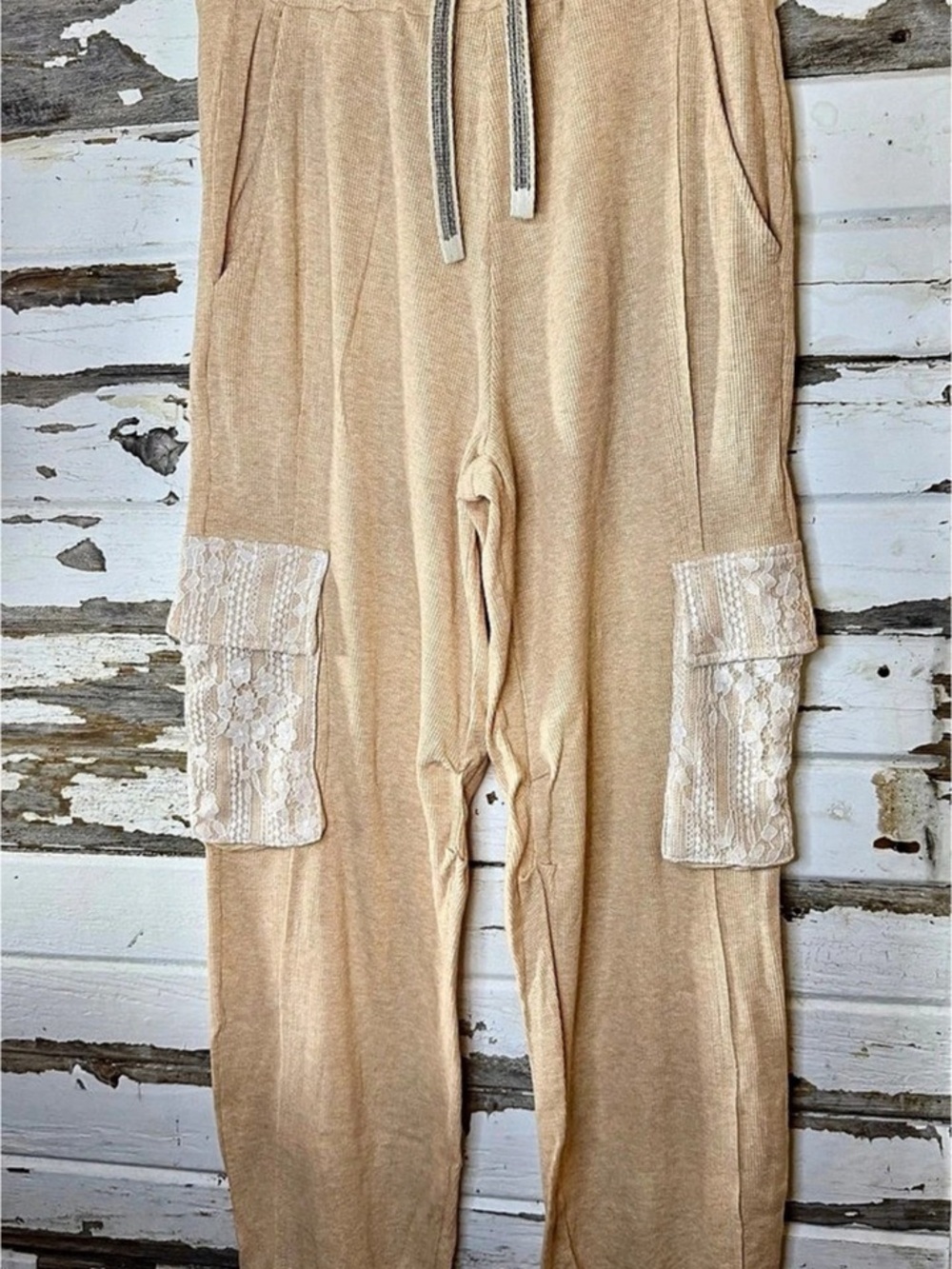 POL Quilted Floral Patch Cargo Pants / Thermal Lace Joggers  ( 1158A